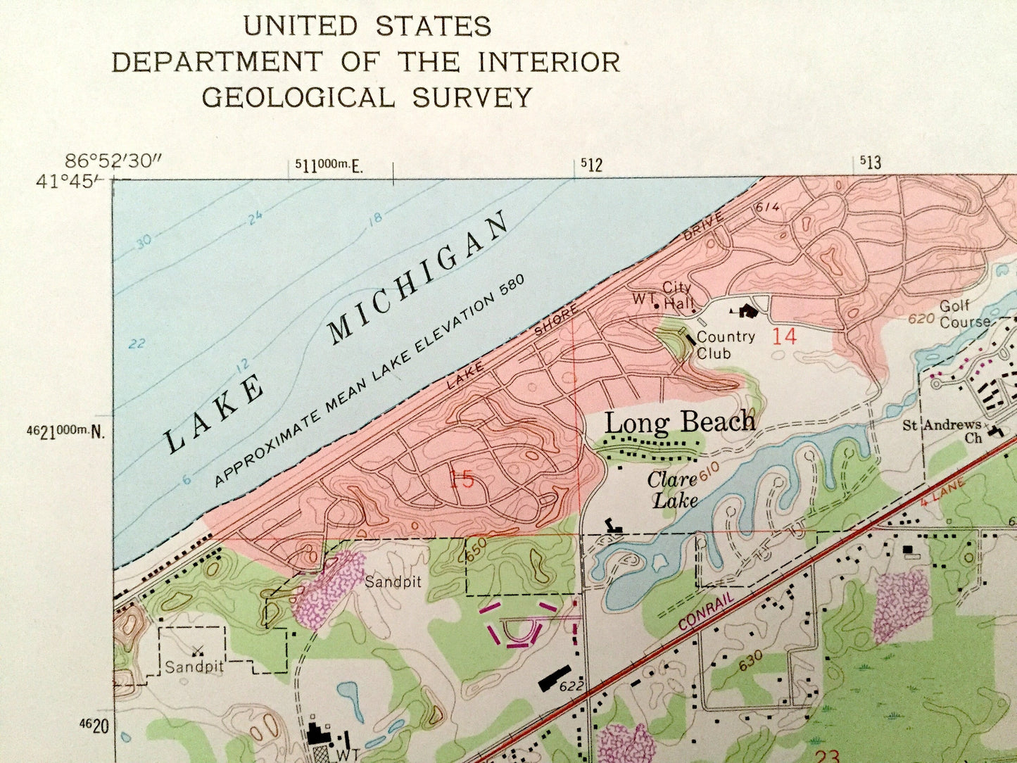 Antique Michigan City, Indiana 1969 US Geological Survey Topographic Map – Michigan, Springfield, Coolspring, Center, La Porte County