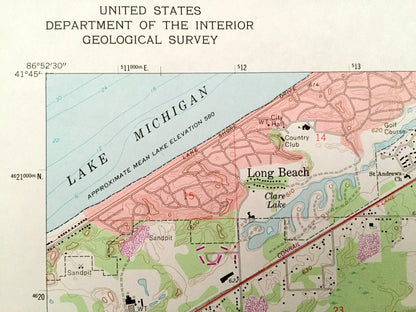 Antique Michigan City, Indiana 1969 US Geological Survey Topographic Map – Michigan, Springfield, Coolspring, Center, La Porte County