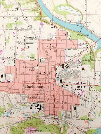 Antique Niles, Indiana 1971 US Geological Survey Topographic Map – Buchanan, Bertrand, Berrien County, St. Joseph County, Indiana, German IN