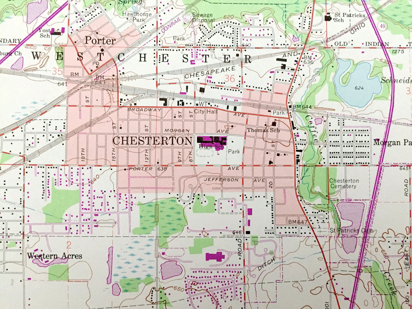 Antique Chesterton, Indiana 1962 US Geological Survey Topographic Map – Westchester, Burns Harbor, Valparaiso, Liberty, Jackson, Porter