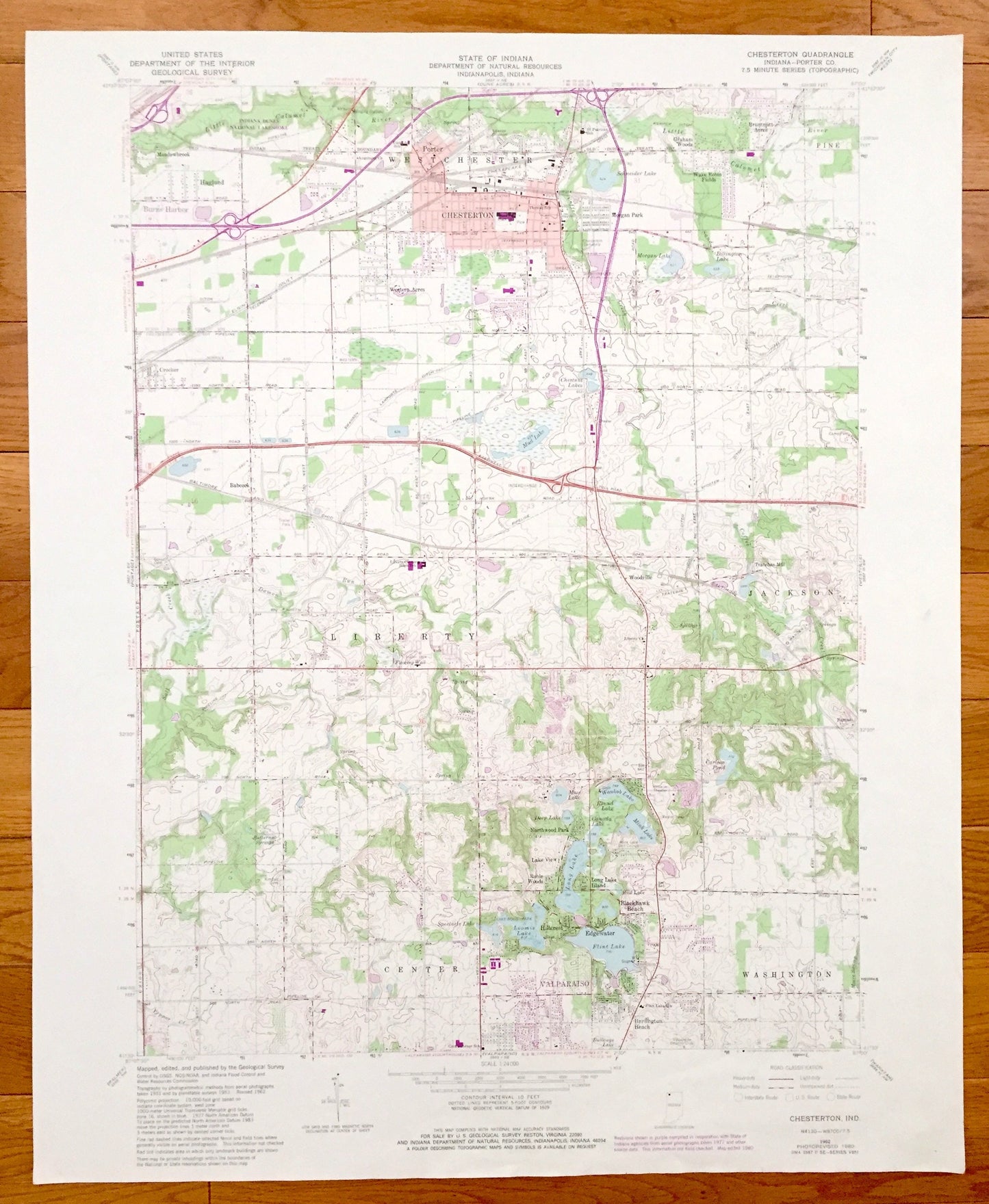 Antique Chesterton, Indiana 1962 US Geological Survey Topographic Map – Westchester, Burns Harbor, Valparaiso, Liberty, Jackson, Porter