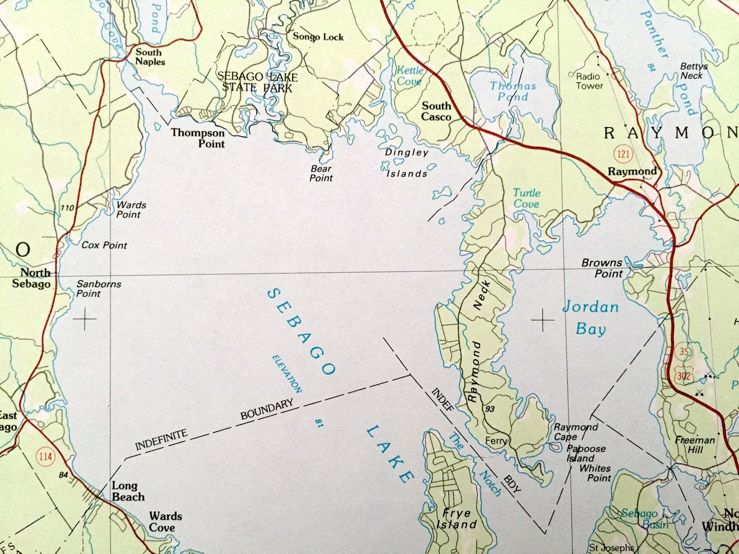 Antique Portland, Maine 1985 US Geological Survey Topographic Map – Sebago Lake, Scarborough, Falmouth, Yarmouth, Freeport, Brunswick, ME