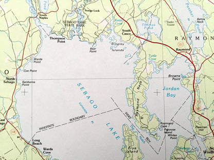 Antique Portland, Maine 1985 US Geological Survey Topographic Map – Sebago Lake, Scarborough, Falmouth, Yarmouth, Freeport, Brunswick, ME