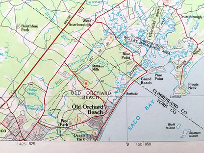 Antique Portland, Maine 1985 US Geological Survey Topographic Map – Sebago Lake, Scarborough, Falmouth, Yarmouth, Freeport, Brunswick, ME