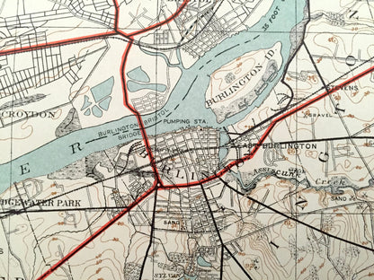 Antique New Jersey & Pennsylvania 1913 Dept of Economic Development Topographic Map – Trenton Burlington Mercer Hunterdon Philadelphia NJ PA