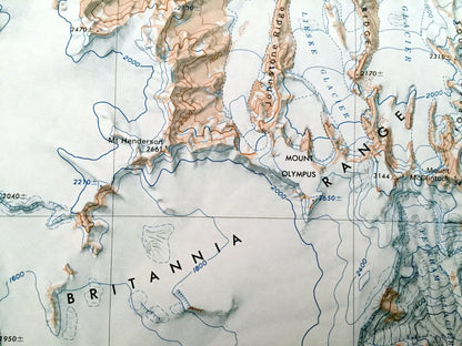 Antique Mount Olympus, Antarctica 1964 US Geological Survey Topographic Map – Byrd Glacier, Byrd Neve, Britannia Range, Hatherton Glacier