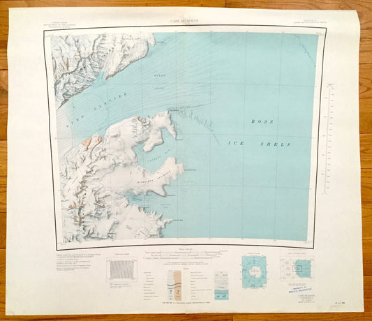 Antique Cape Selborne, Antarctica 1963 US Geological Survey Topographic Map – Ross Ice Shelf, Byrd Glacier, Churchill Range, Britannia Range