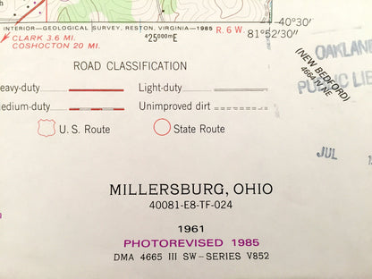 Antique Millersburg, Ohio 1961 US Geological Survey Topographic Map – Holmes County, Killbuck, Mechanic, Monroe, Hardy, Prairie, Ripley, OH