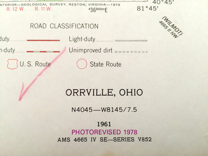 Antique Orrville, Ohio 1961 US Geological Survey Topographic Map – East Union, Green, Smithville, Weilersville, Apple Creek, Sugar Creek