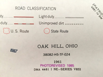 Antique Oak Hill, Ohio 1961 US Geological Survey Topographic Map – Jackson County, Franklin, Jefferson, Madison, Bloomfield, Pyro, Lake, OH