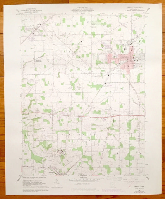 Antique Orrville, Ohio 1961 US Geological Survey Topographic Map – East Union, Green, Smithville, Weilersville, Apple Creek, Sugar Creek
