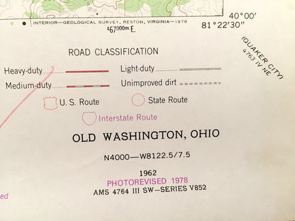 Antique Old Washington, Ohio 1962 US Geological Survey Topographic Map – Jefferson, Madison, Wills, Center, Elizabethtown, Easton, Winterset