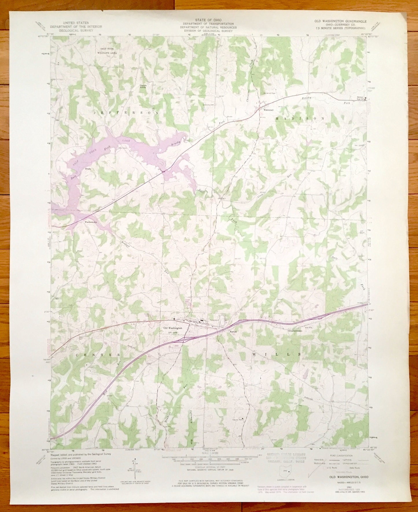 Antique Old Washington, Ohio 1962 US Geological Survey Topographic Map – Jefferson, Madison, Wills, Center, Elizabethtown, Easton, Winterset