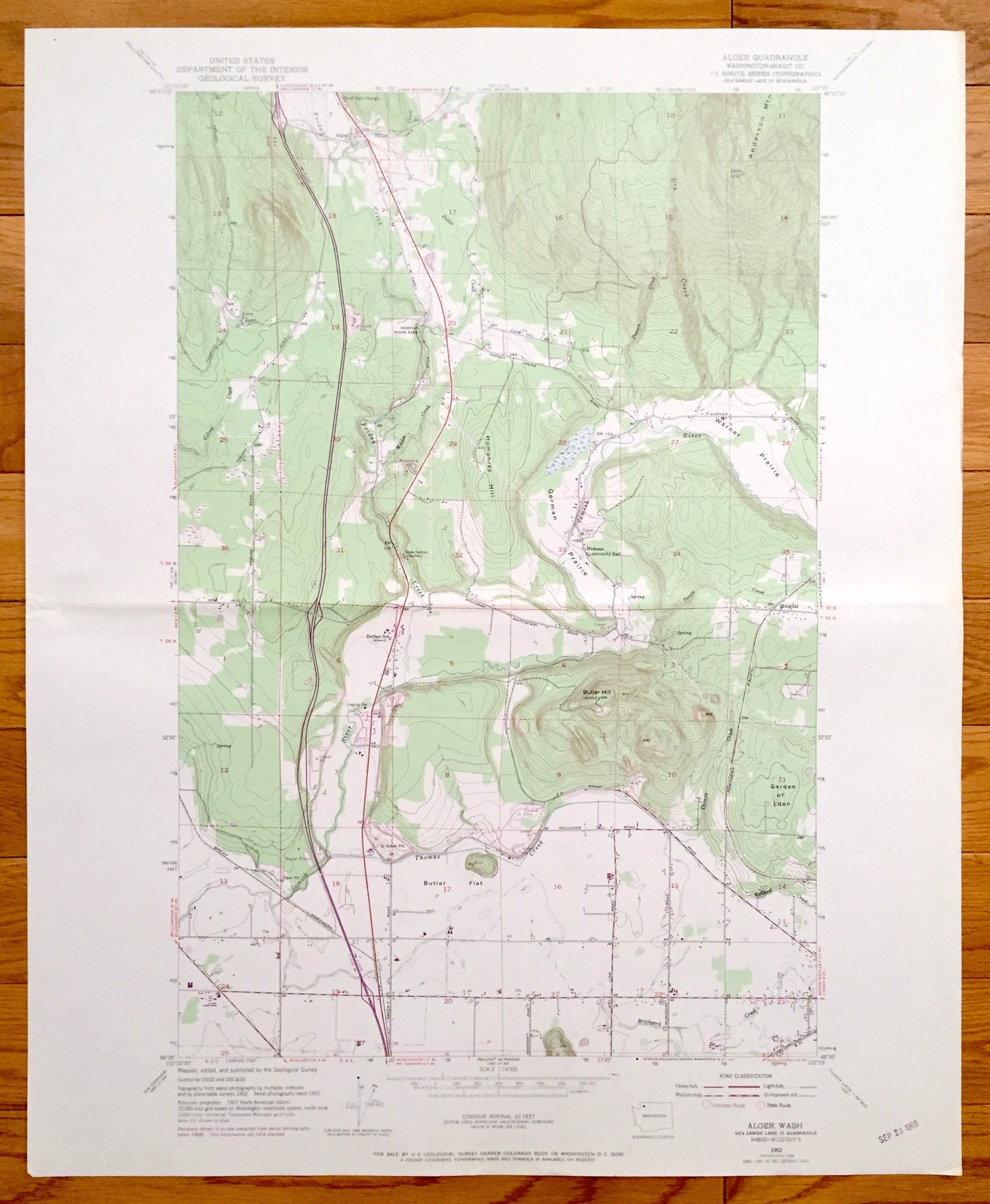 Antique Alger, Washington 1952 US Geological Survey Topographic Map – Hoogdal, Skagit County, Donovan State Park, Colony Creek, Samish River