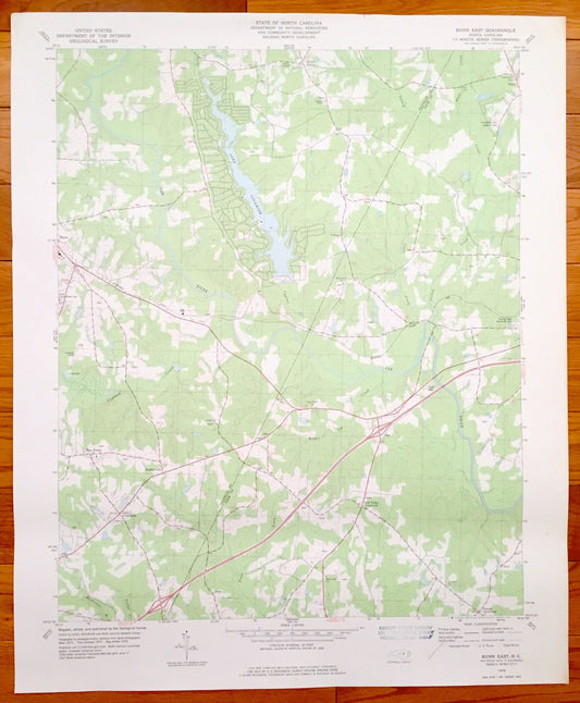 Antique Bunn, North Carolina 1978 US Geological Survey Topographic Map – Franklin, Nash County, Seven Paths, Daddysville, Lake Sagamore, NC
