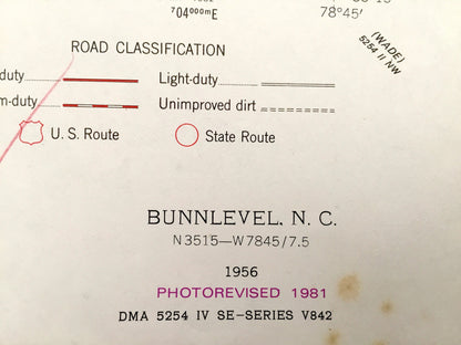 Antique Bunnlevel, North Carolina 1956 US Geological Survey Topographic Map – Senter, Harnet, Linden, Fonville, Walkertown, Harnett County