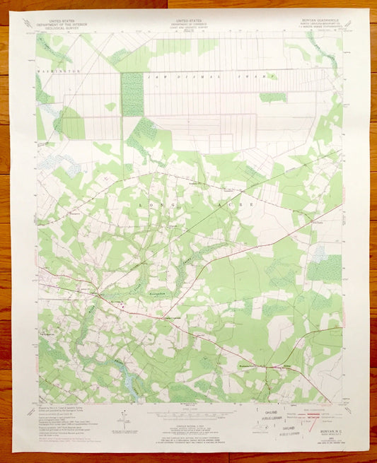Antique Bunyan, North Carolina 1951 US Geological Survey Topographic Map – Washington, Long Acre, Alligoods, Slatestone Pineygrove Midway NC