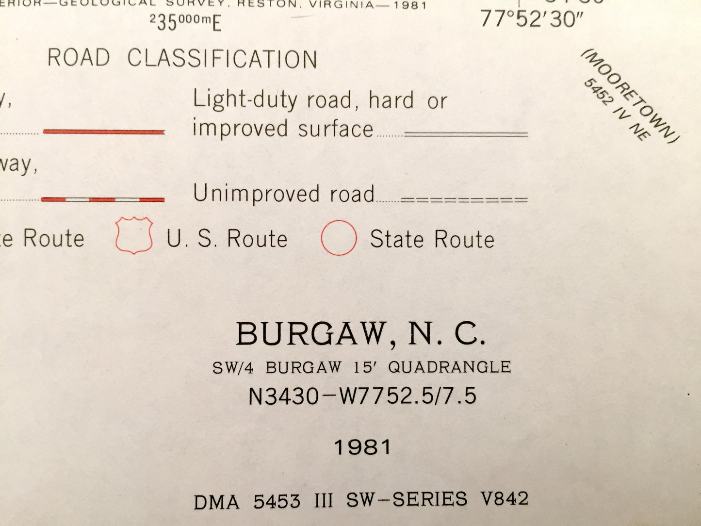 Antique Burgaw, North Carolina 1981 US Geological Survey Topographic Map – Murray Town, Van Eden, St Helena, Pender County, Cape Fear, NC