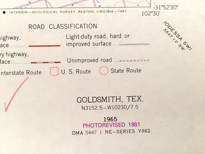 Antique Goldsmith, Texas 1965 US Geological Survey Topographic Map – Ector County, Johnson, Lawson, Goldsmith and Donnelly Oil Fields