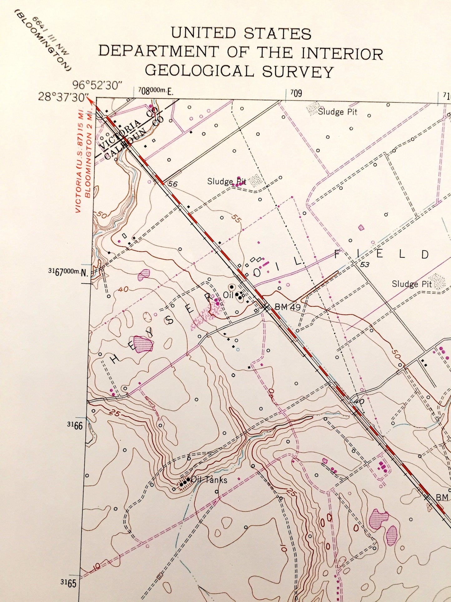 Antique Green Lake, Texas 1952 US Geological Survey Topographic Map – West Point, Victoria, Calhoun County, Goff Bayou, Heyser Oil Field, TX