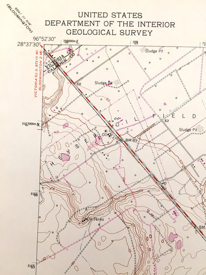 Antique Green Lake, Texas 1952 US Geological Survey Topographic Map – West Point, Victoria, Calhoun County, Goff Bayou, Heyser Oil Field, TX