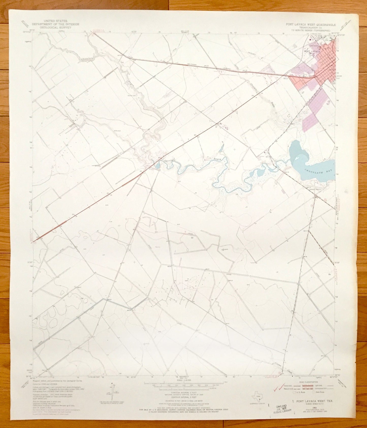 Antique Port Lavaca, Texas 1952 US Geological Survey Topographic Map – Chocolate Bayou, Chocolate Bay, Calhoun County