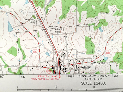 Antique Lovelady, Texas 1963 US Geological Survey Topographic Map – Smith Grove, Cut, Missouri Pacific Railroad, Houston County