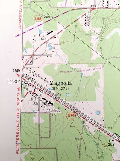 Antique Magnolia East, Texas 1962 US Geological Survey Topographic Map – Decker Prairie, Pinehurst, Mostyn, Ventura, Stagecoach, Karen
