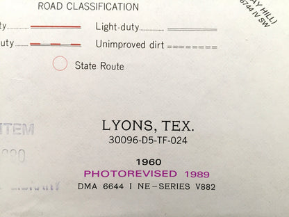 Antique Lyons, Texas 1960 US Geological Survey Topographic Map – Center Line, Davidson, Burleson County