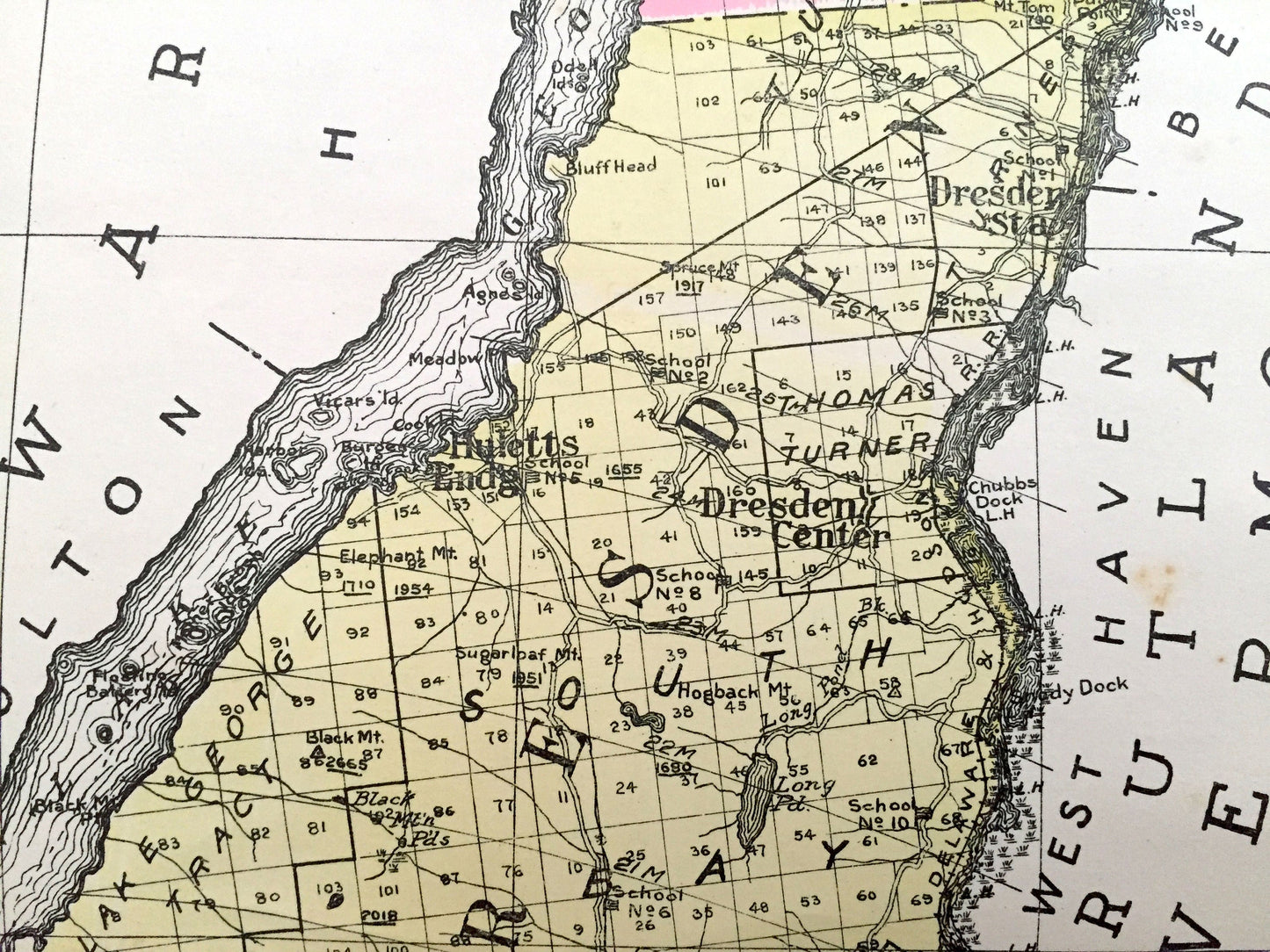 Antique Washington County, New York 1912 New Century Atlas Map – Fort Edward, Hudson Falls, Whitehall, Fort Ann, Granville, Salem, Greenwich
