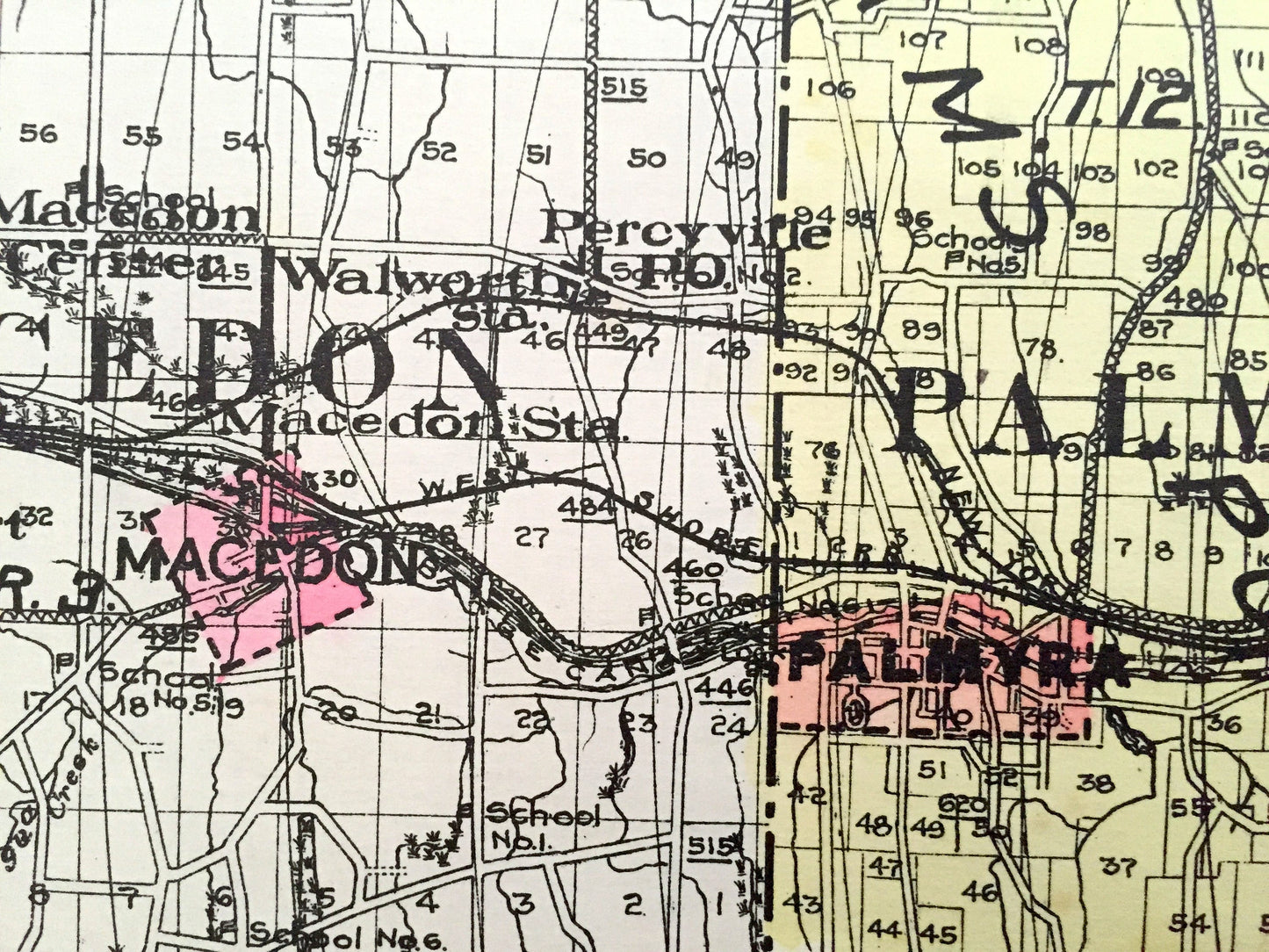 Antique Wayne County, New York 1912 New Century Atlas Map – Lyons, Newark, Palmyra, Macedon, Sodus Point, Pultneyville, Huron, Clyde Rose NY