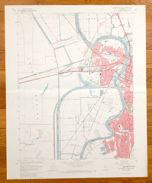 Antique Sacramento, California 1967 US Geological Survey Topographic Map – Yolo County, West, River, American Basin, Lake Greenhaven, CA