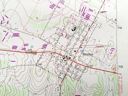 Antique Smiley, Texas 1962 US Geological Survey Topographic Map – Gonzales County, Lake Patterson, Sandies Creek, Long Hollow, Wickey Branch