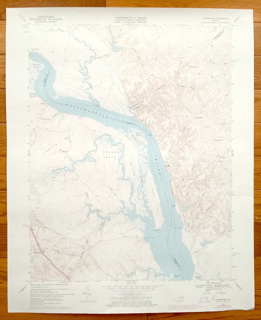 Antique Champlain, Virginia 1968 US Geological Survey Topographic Map – Oak Row, Layton, Leedstown, Horners, Foneswood, Rappahannock River