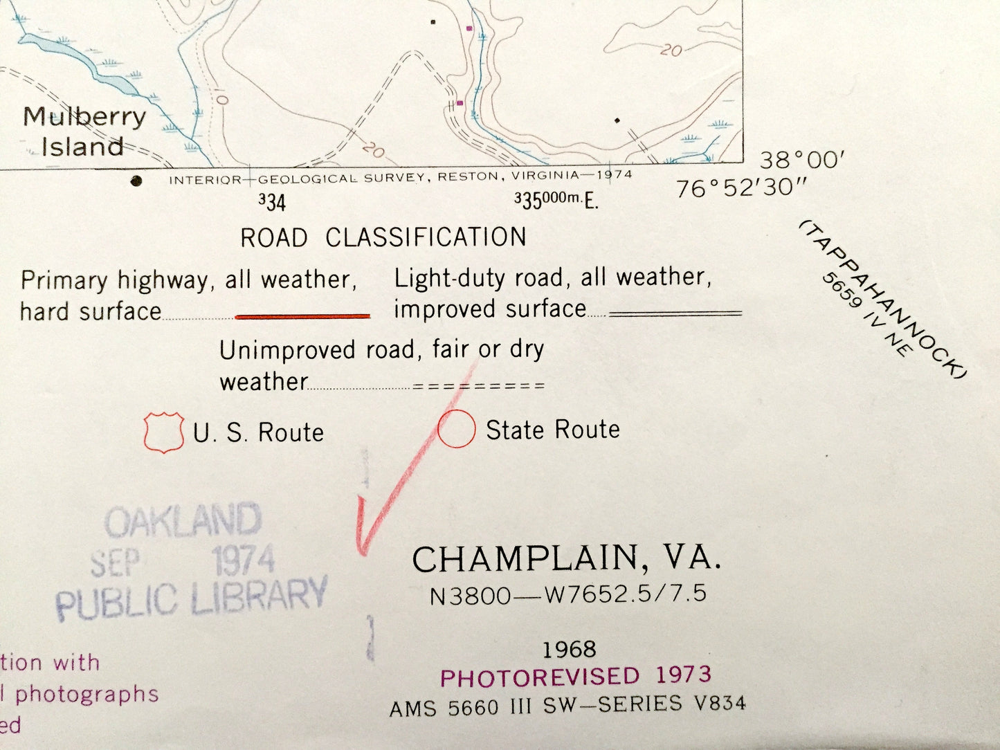 Antique Champlain, Virginia 1968 US Geological Survey Topographic Map – Oak Row, Layton, Leedstown, Horners, Foneswood, Rappahannock River