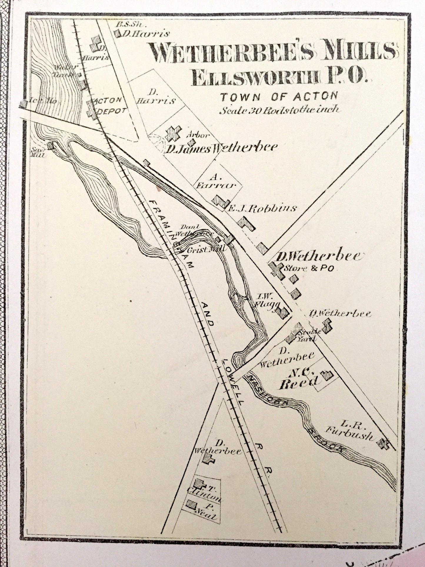 Antique 1875 Woburn & Burlington, Massachusetts Map from J.B. Beers Atlas of Middlesex County – Cummingsville, Havenville, Horn Pond, MA