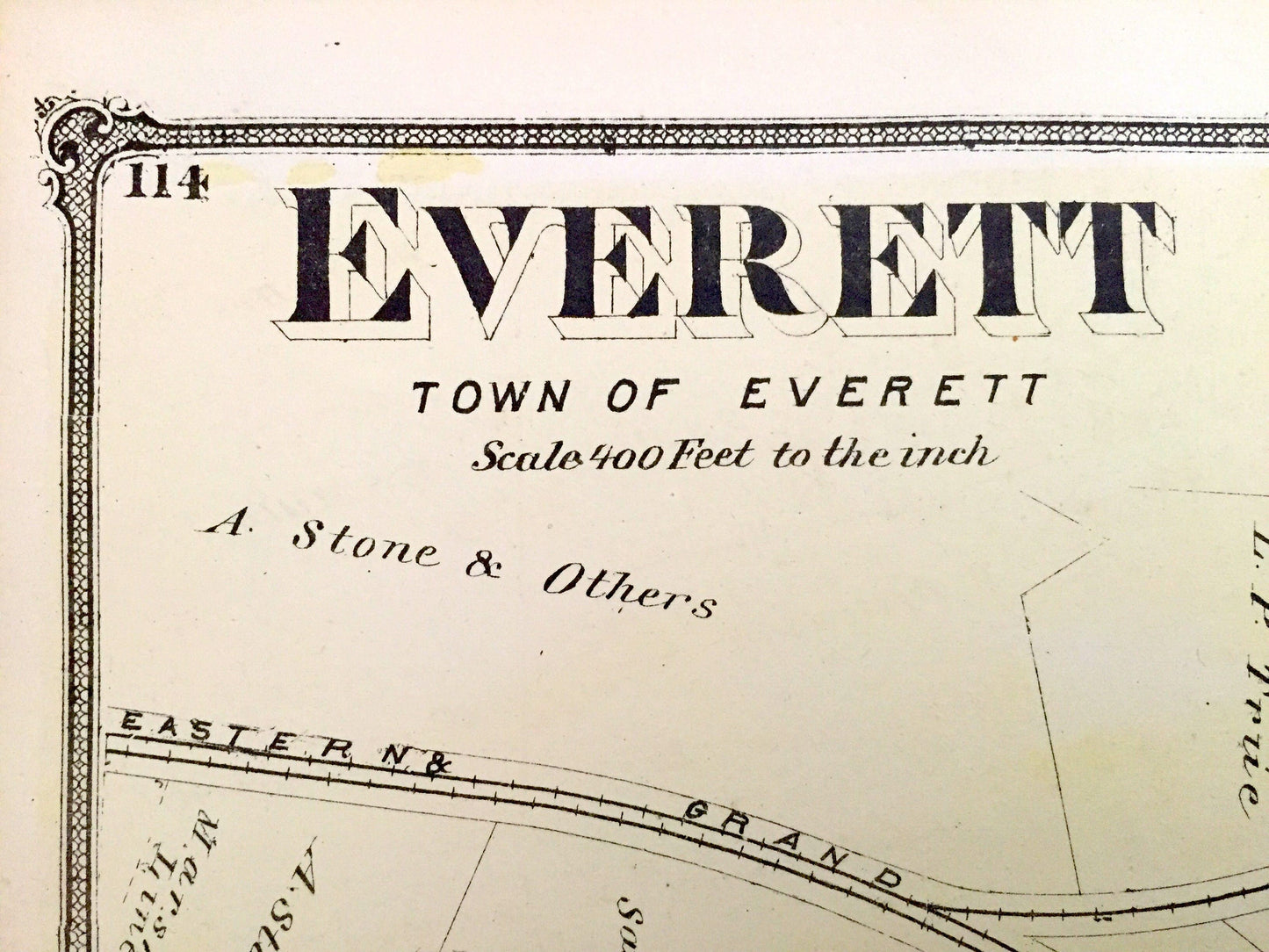 Antique 1875 Everett, Massachusetts Map from J.B. Beers Atlas of Middlesex County – Belmont Hills, Mount Washington, Mystic River, Woodlawn