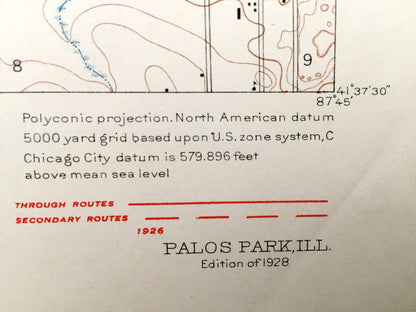 Antique Palos Park, Illinois 1928 US Geological Survey Topographic Map – Orland Park, Bremen, Worth, Oak Lawn, Stickney, Lyons, Chicago, IL