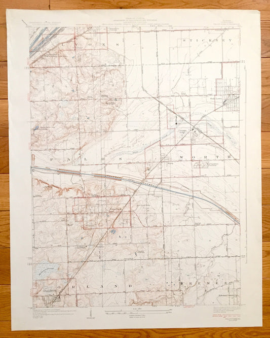 Antique Palos Park, Illinois 1928 US Geological Survey Topographic Map – Orland Park, Bremen, Worth, Oak Lawn, Stickney, Lyons, Chicago, IL