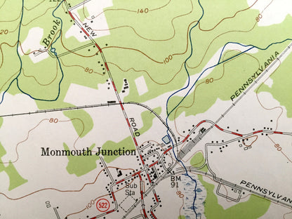 Antique Monmouth Junction, New Jersey 1954 US Geological Survey Topographic Map – Hillsborough, Franklin, South Brunswick, Montgomery, NJ