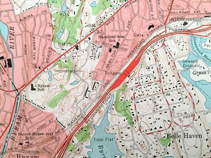 Antique Glenville, Connecticut 1960 US Geological Survey Topographic Map – Greenwich, Mount Pleasant Harrison Purchase Port Chester Byram CT