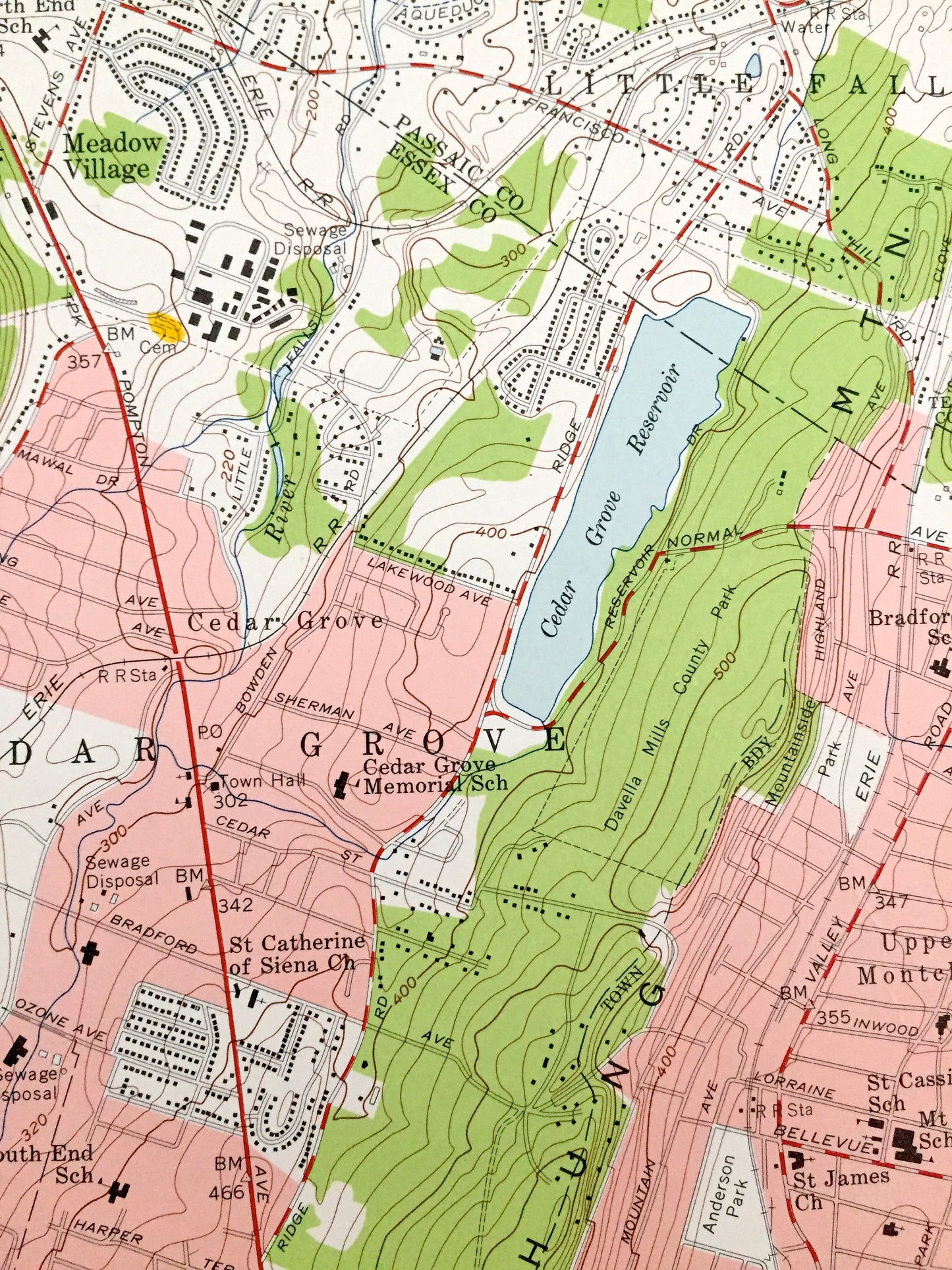 Antique Orange, New Jersey 1955 US Geological Survey Topographic Map – Montclair, Bloomfield, Newark, Passaic, Clifton Cedar Grove Kearny NJ