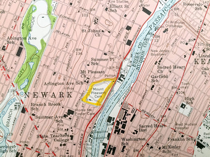 Antique Orange, New Jersey 1955 US Geological Survey Topographic Map – Montclair, Bloomfield, Newark, Passaic, Clifton Cedar Grove Kearny NJ