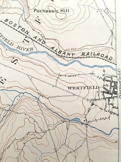 Antique Granville, Massachusetts 1895 US Geological Survey Topographic Map – Montgomery, Blanford, Westfield & Hartland, Granby, Connecticut
