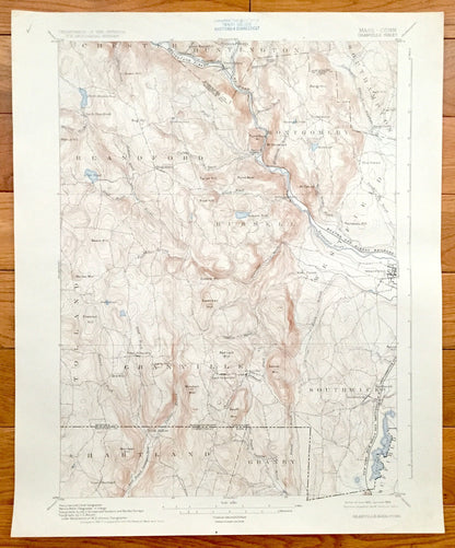 Antique Granville, Massachusetts 1895 US Geological Survey Topographic Map – Montgomery, Blanford, Westfield & Hartland, Granby, Connecticut