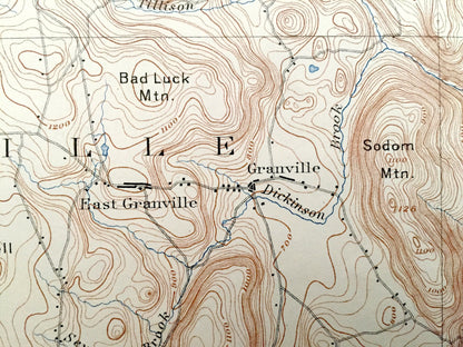 Antique Granville, Massachusetts 1895 US Geological Survey Topographic Map – Montgomery, Blanford, Westfield & Hartland, Granby, Connecticut