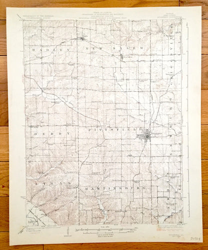 Antique Pittsfield, Illinois 1926 US Geological Survey Topographic Map – Baylis, New Salem, Griggsville, Derry, Atlas, Newburg, Pike County