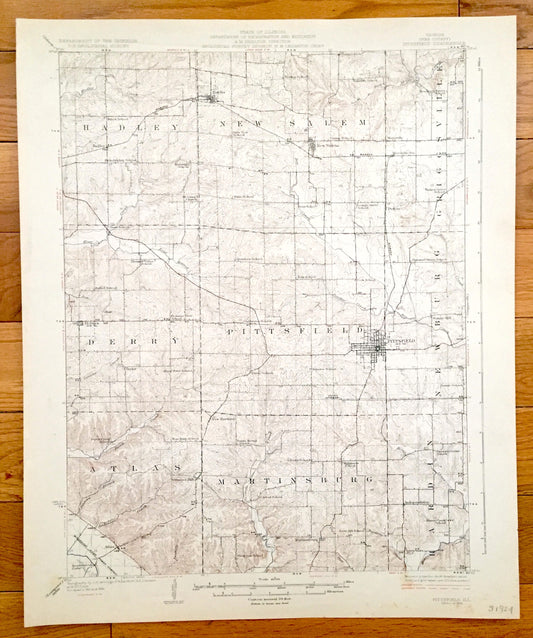 Antique Pittsfield, Illinois 1926 US Geological Survey Topographic Map – Baylis, New Salem, Griggsville, Derry, Atlas, Newburg, Pike County