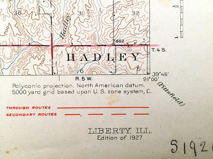Antique Liberty, Illinois 1927 US Geological Survey Topographic Map – Gilmer, Columbus, Burton, McKee, Payson, Plainville, Richfield Beverly