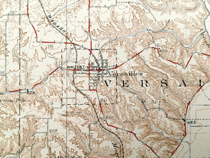 Antique Meredosia, Illinois 1931 US Geological Survey Topographic Map – Versailles, Naples, Bluffs, Cooperstown, Perry, Elkhorn, Mt Sterling